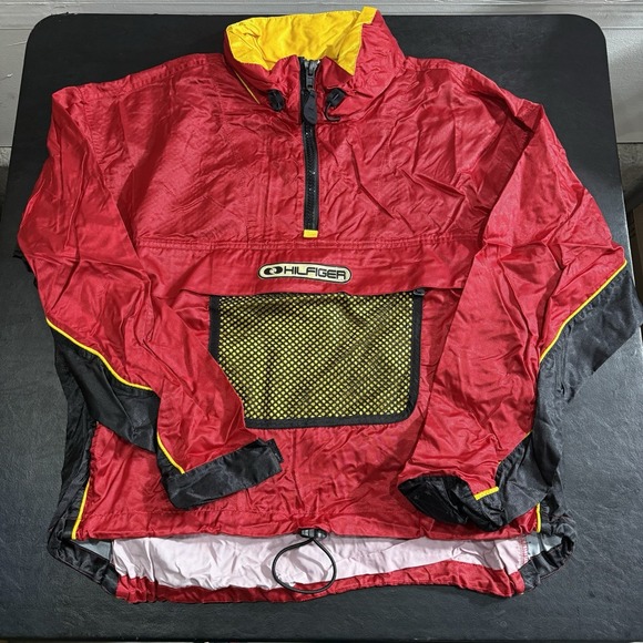 Tommy Hilfiger Color Block Jacket Red Yellow Men's XL VTG 90'S Windbreaker‎
